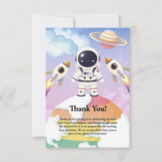 Waterverf Space Little Explorer Baby shower Bedankkaart (Voorkant)