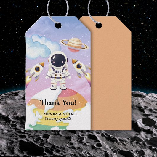 Waterverf Space Little Explorer Baby shower Cadeaulabel