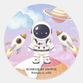 Waterverf Space Little Explorer Baby shower Ronde Sticker (Voorkant)