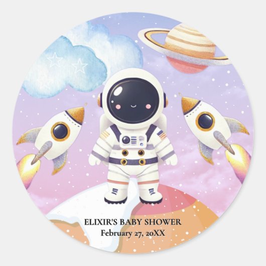 Waterverf Space Little Explorer Baby shower Ronde Sticker (Voorkant)