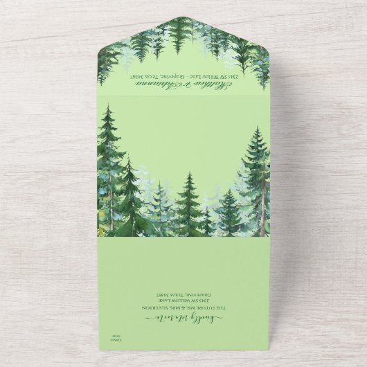 Waterverf spar boom bruiloft all in one uitnodiging (Buitenkant)