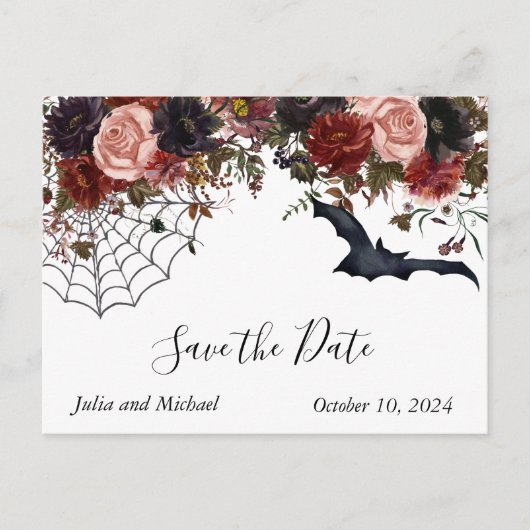 Waterverf Sparen de Datum Halloween Floral herfst Aankondigingskaart (Voorkant)