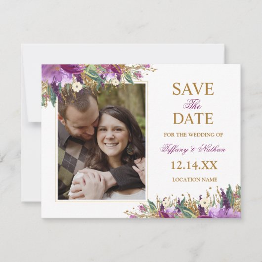 Waterverf Sparkling Amethyst Sla de datumfoto op Save The Date (Voorkant)
