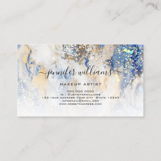 Waterverf Sparkly Gold Blue Modern Marble Beauty Visitekaartje (Achterkant)
