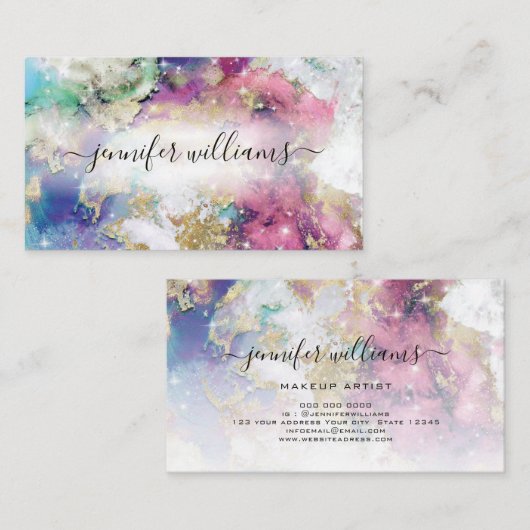 Waterverf Sparkly Gold Foil Beauty Salon Ombre Visitekaartje (Voorkant / Achterkant)