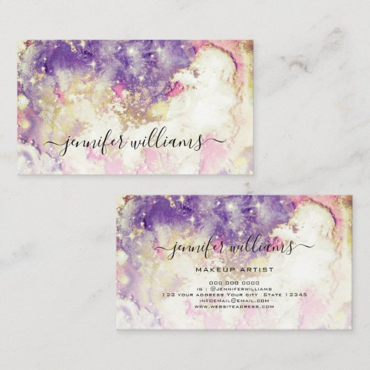 Waterverf Sparkly Gold Foil Modern Makeup Artist Visitekaartje (Voorkant / Achterkant)