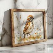  Waterverf Sparrow schilderij rustieke vogel Poster