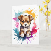 Waterverf Spat Kunst Puppy Spat Verf Blank Kaart (Gele Bloem)