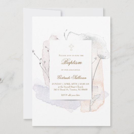 waterverf spatten en bloeien | doop kaart (Voorkant)