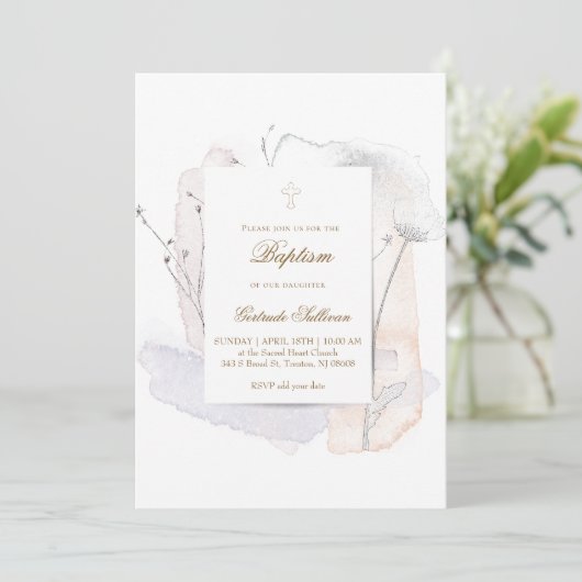 waterverf spatten en bloeien | doop kaart (Staand voorkant)