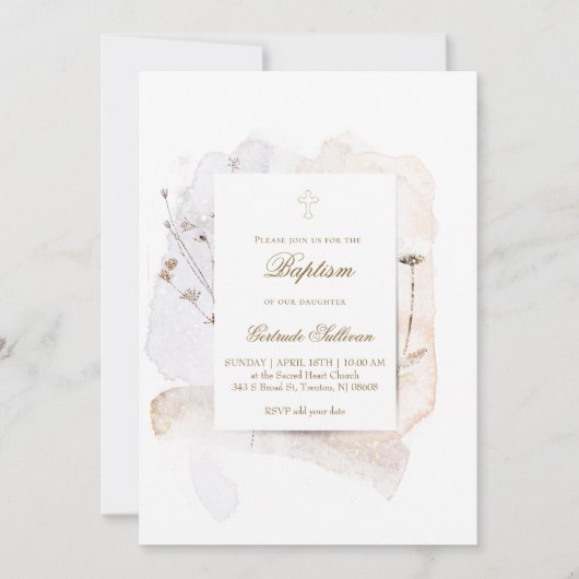 waterverf spatten en bloeien N3 | doop Kaart (Voorkant)