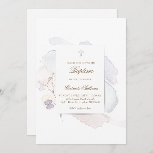 waterverf spatten en bloeien N6 | doop Kaart (Voorkant / Achterkant)