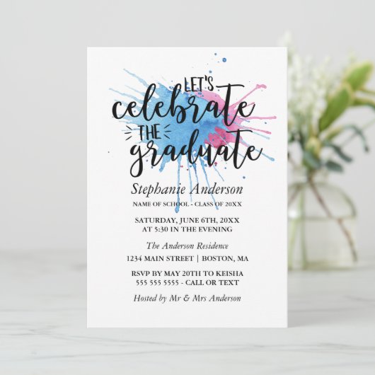 Waterverf spatten | Vieren de Afstuderen Kaart (Staand voorkant)