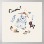 Waterverf Speelgoed Blauwe Kwekerij Kunst Poster (Voorkant)