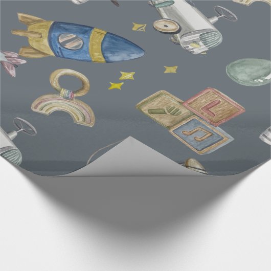 Waterverf  speelgoed cadeaupapier (Hoek)