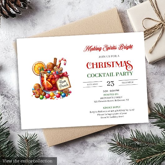 Waterverf speelse Kerst cocktails feest Kaart
