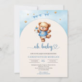 Waterverf speelse teddybeer met flessenboog kaart (Voorkant)