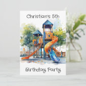 Waterverf Speeltuin Park Kind Verjaardagsfeest Kaart (Staand voorkant)