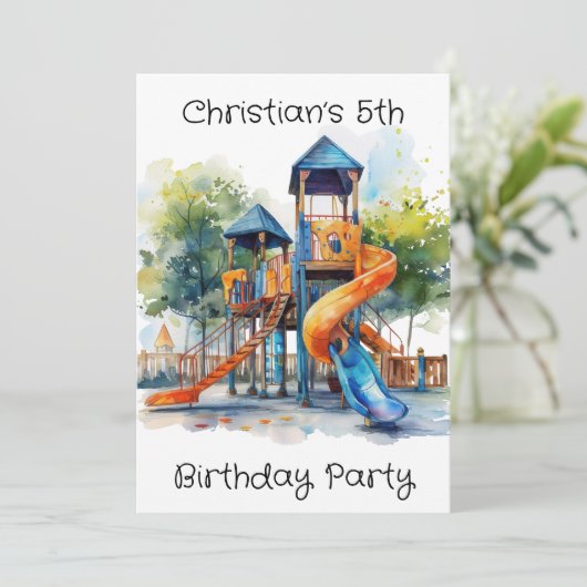 Waterverf Speeltuin Park Kind Verjaardagsfeest Kaart (Staand voorkant)