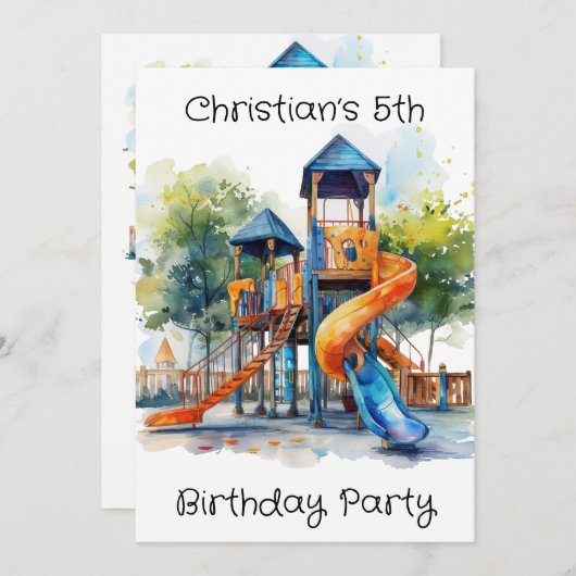 Waterverf Speeltuin Park Kind Verjaardagsfeest Kaart (Voorkant / Achterkant)