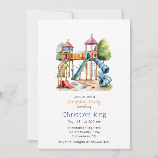 Waterverf Speeltuin Park Kind Verjaardagsfeest Kaart (Achterkant)