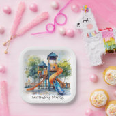 Waterverf Speeltuin Park Kind Verjaardagsfeest Papieren Bordje (Feest)