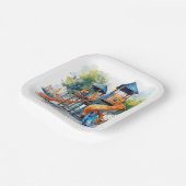 Waterverf Speeltuin Park Kind Verjaardagsfeest Papieren Bordje (Gebogen)