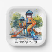 Waterverf Speeltuin Park Kind Verjaardagsfeest Papieren Bordje (Voorkant)