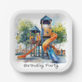 Waterverf Speeltuin Park Kind Verjaardagsfeest Papieren Bordje