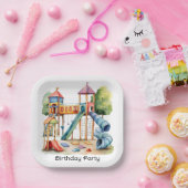 Waterverf Speeltuin Park Kind Verjaardagsfeest Papieren Bordje (Feest)