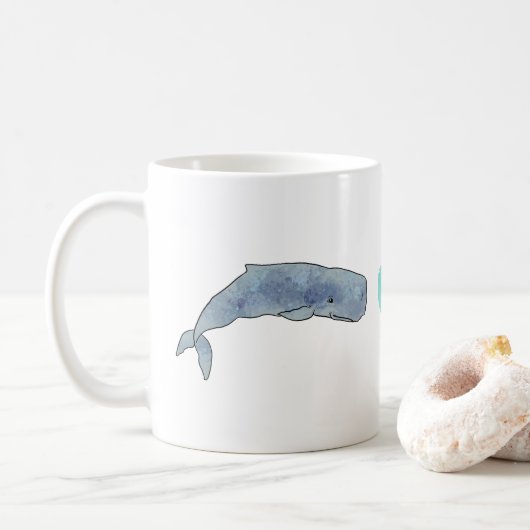 Waterverf Sperm Whale Heart 11oz keramische Mok (Met donut)