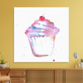 Waterverf, spetterend Cupcake die paarse roze make Canvas Afdruk (Insitu (Woonkamer))