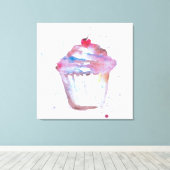 Waterverf, spetterend Cupcake die paarse roze make Canvas Afdruk (Insitu (Houten vloer))