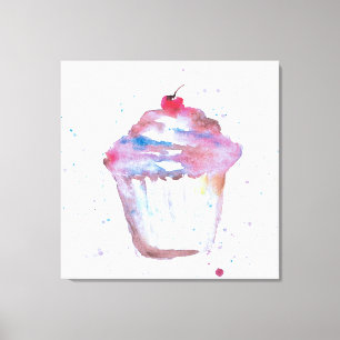Waterverf, spetterend Cupcake die paarse roze make Canvas Afdruk