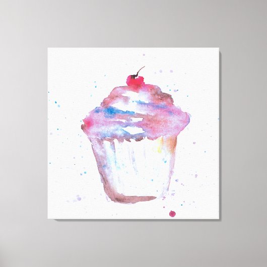 Waterverf, spetterend Cupcake die paarse roze make Canvas Afdruk (Voorkant)