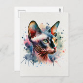 Waterverf Sphynx Kattenportret Briefkaart (Voorkant / Achterkant)