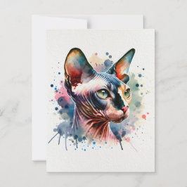 Waterverf Sphynx Kattenportret Briefkaart