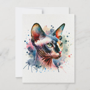 Waterverf Sphynx Kattenportret Briefkaart