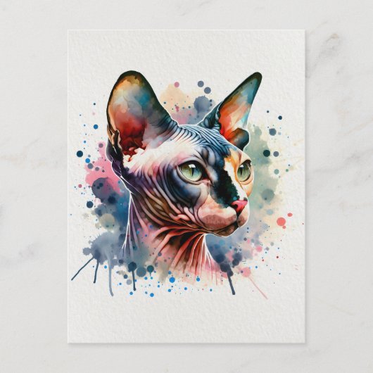 Waterverf Sphynx Kattenportret Briefkaart (Voorkant)