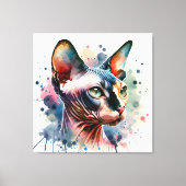 Waterverf Sphynx Kattenportret Canvas Afdruk (Voorkant)