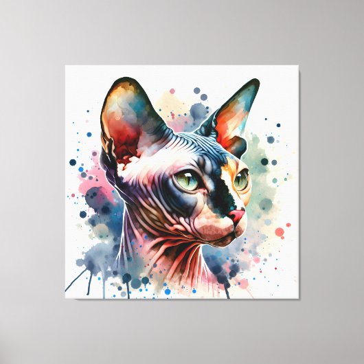 Waterverf Sphynx Kattenportret Canvas Afdruk (Voorkant)