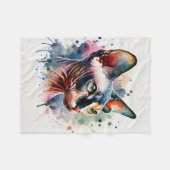Waterverf Sphynx Kattenportret Fleece Deken (Voorkant (Horizontaal))