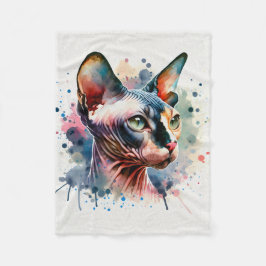 Waterverf Sphynx Kattenportret Fleece Deken