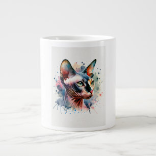 Waterverf Sphynx Kattenportret Grote Koffiekop