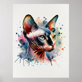 Waterverf Sphynx Kattenportret Poster