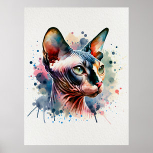 Waterverf Sphynx Kattenportret Poster