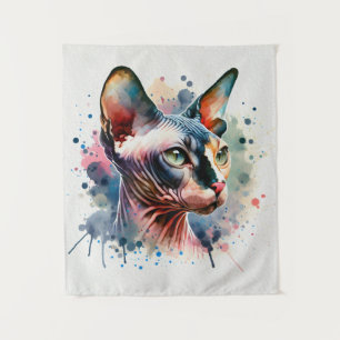 Waterverf Sphynx Kattenportret Wandkleed