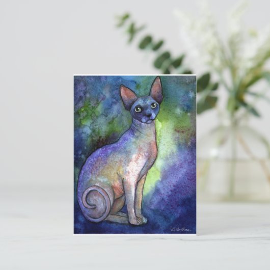 Waterverf Sphynx Sphinx Cat # 2 schilderen Briefkaart (Staand voorkant)