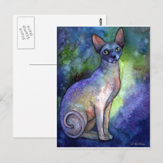 Waterverf Sphynx Sphinx Cat # 2 schilderen Briefkaart (Voorkant / Achterkant)