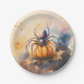 Waterverf Spider Halloween Papieren Bordje (Voorkant)